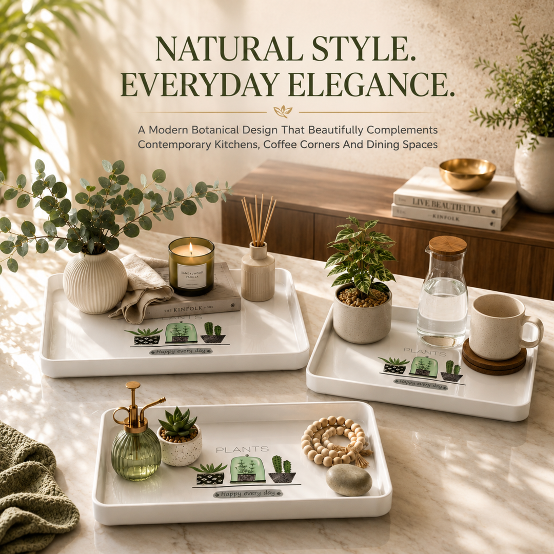 Melamine  Tray White Set Serving Tray Microwave Safe Look Lightweight Durable Platter for Snacks Desserts Tea Coffee Dining Kitchen Party and Restaurant Use
