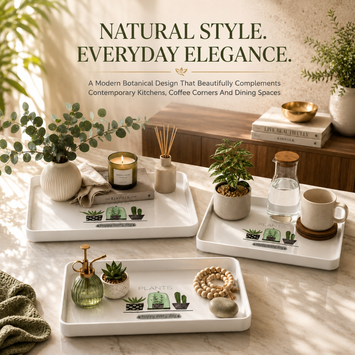 Melamine  Tray White Set Serving Tray Microwave Safe Look Lightweight Durable Platter for Snacks Desserts Tea Coffee Dining Kitchen Party and Restaurant Use