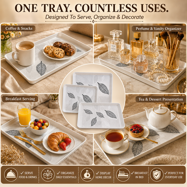Melamine  Tray White Set Serving Tray Microwave Safe Look Lightweight Durable Platter for Snacks Desserts Tea Coffee Dining Kitchen Party and Restaurant Use