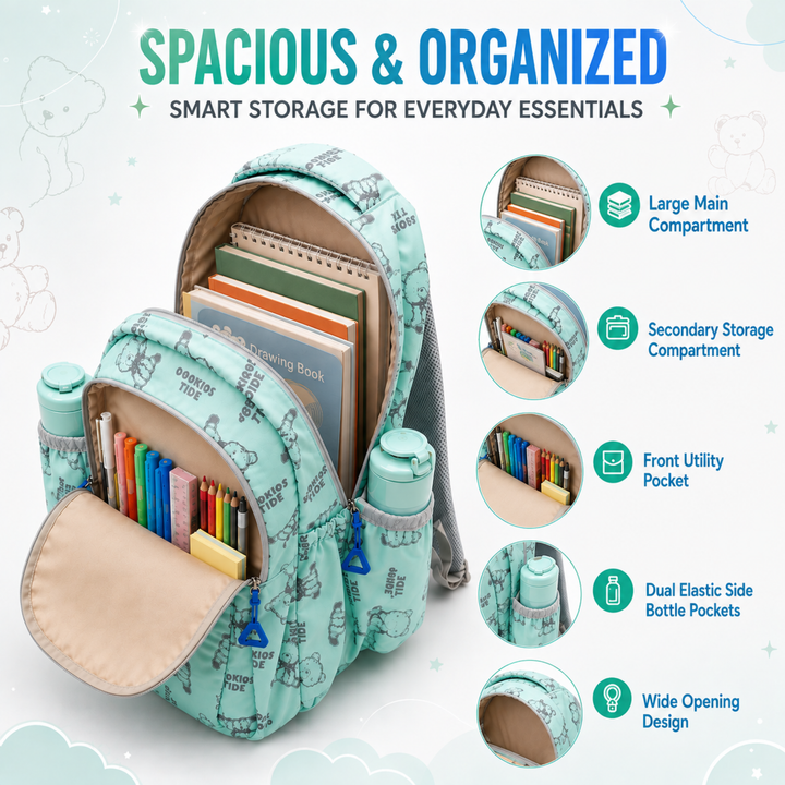 17 Inch Bear Bliss School Backpack Lightweight Multi-Pocket Bookbag with Large Capacity Polyester Adjustable Padded Shoulder Straps Everyday Backpack for School Travel Study Outdoor Use