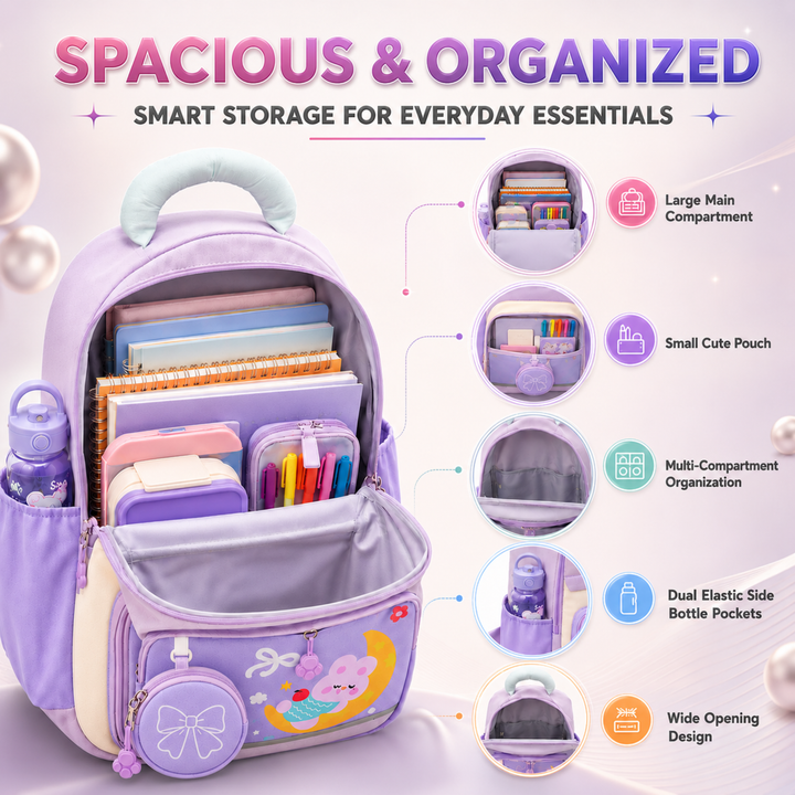 Cute Cartoon School Backpack with Mini Zip Pouch, Lightweight Student Book Bag, Multi Pocket School Backpack with Adjustable Shoulder Straps, Large Capacity Backpack for School & Daily Use