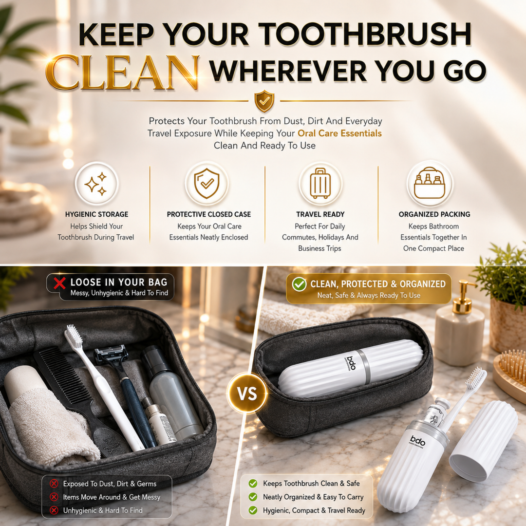 BERAM Travel Toothbrush Box, Portable Toothbrush Holder, Efficient Brush Storage Device, Manual Compact Bathroom Container, Holder for Traveling, Camping, Vacation, White