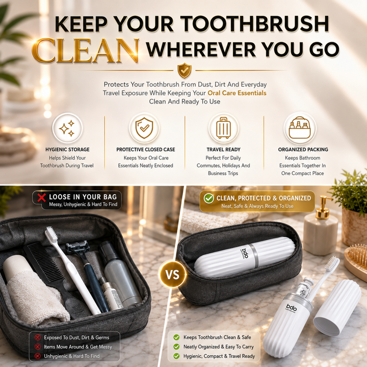 BERAM Travel Toothbrush Box, Portable Toothbrush Holder, Efficient Brush Storage Device, Manual Compact Bathroom Container, Holder for Traveling, Camping, Vacation, White