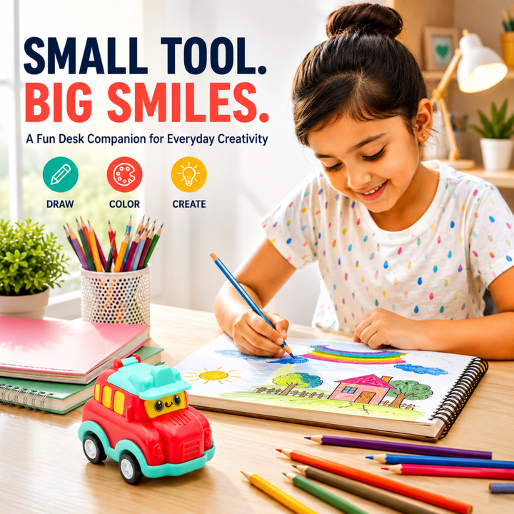 Car Shaped Pencil Sharpener, Cute Vehicle Design Pencil Sharpener, Compact Manual Pencil Sharpener for Students, School, Office, Drawing, Sketching, Writing and Everyday Stationery