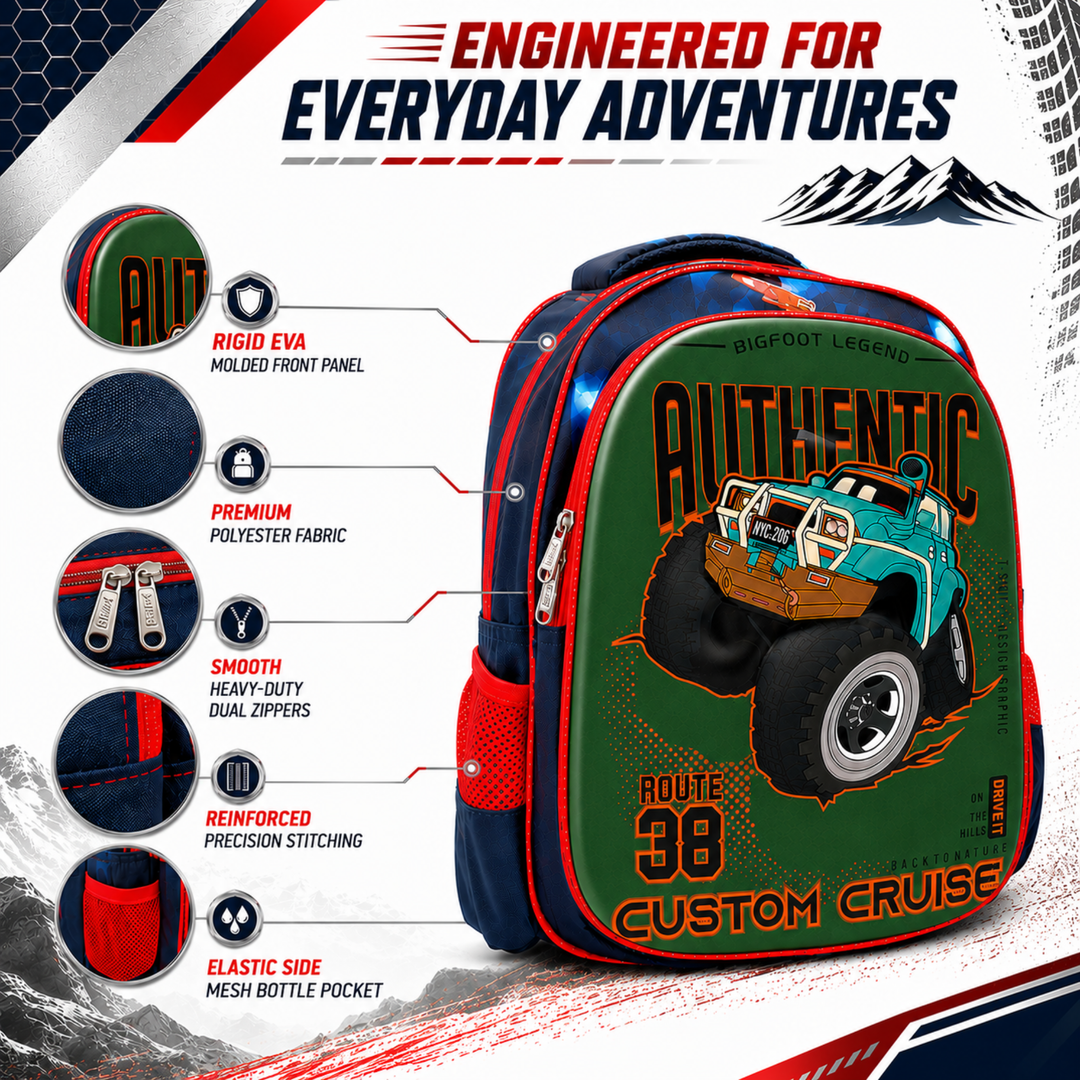 Vehicle Theme School Backpack, Large Capacity Lightweight Durable School Bag with Multiple Compartments, Side Bottle Pockets, Student Backpack for School, Travel & Everyday Use