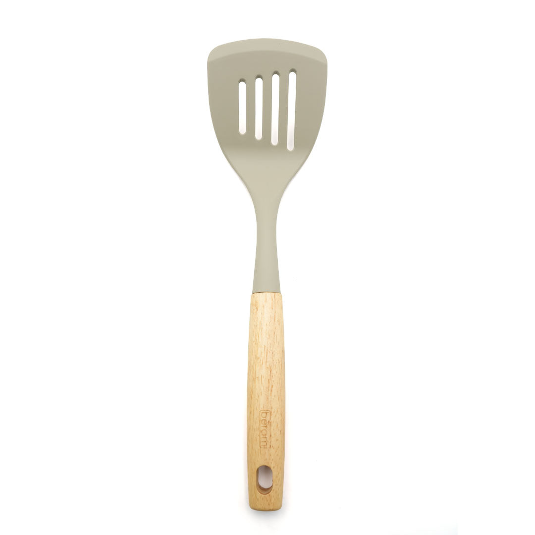 Beram 4-Piece Silicone Kitchen Utensil Set with Natural Wooden Handles Heat Resistant, BPA Free, Non Stick Safe Cooking Tools Beige Colour