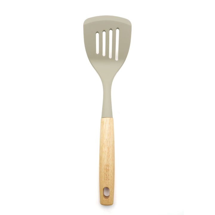 Beram 4-Piece Silicone Kitchen Utensil Set with Natural Wooden Handles Heat Resistant, BPA Free, Non Stick Safe Cooking Tools Beige Colour