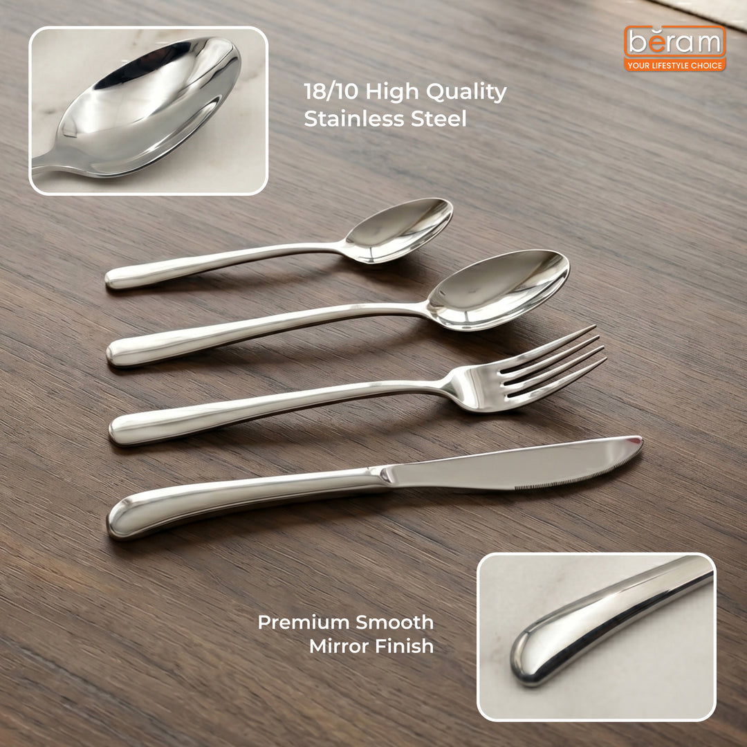 BERAM Stainless Edge Cutlery Set, Elegant Silver Non Slip Handles, 18/10 Grade Kitchen Utensils Set, Tableware Set for Home, Restaurants and More