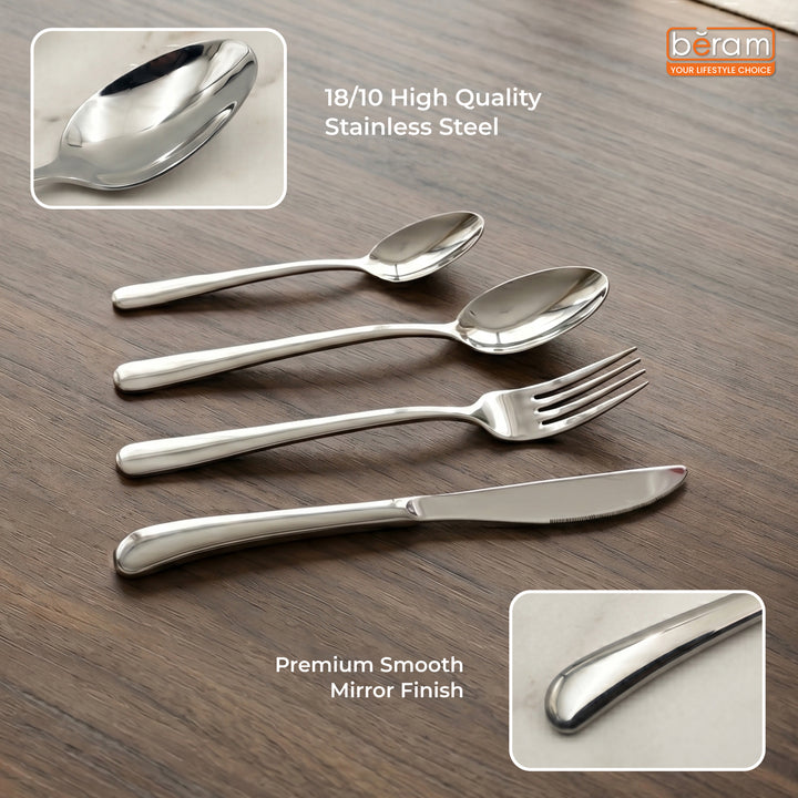 BERAM Stainless Edge Cutlery Set, Elegant Silver Non Slip Handles, 18/10 Grade Kitchen Utensils Set, Tableware Set for Home, Restaurants and More