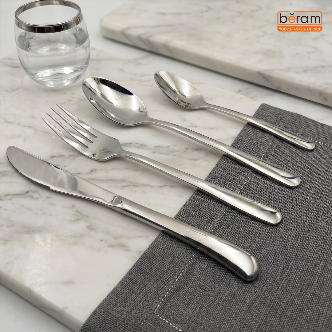 BERAM Stainless Edge Cutlery Set, Elegant Silver Non Slip Handles, 18/10 Grade Kitchen Utensils Set, Tableware Set for Home, Restaurants and More