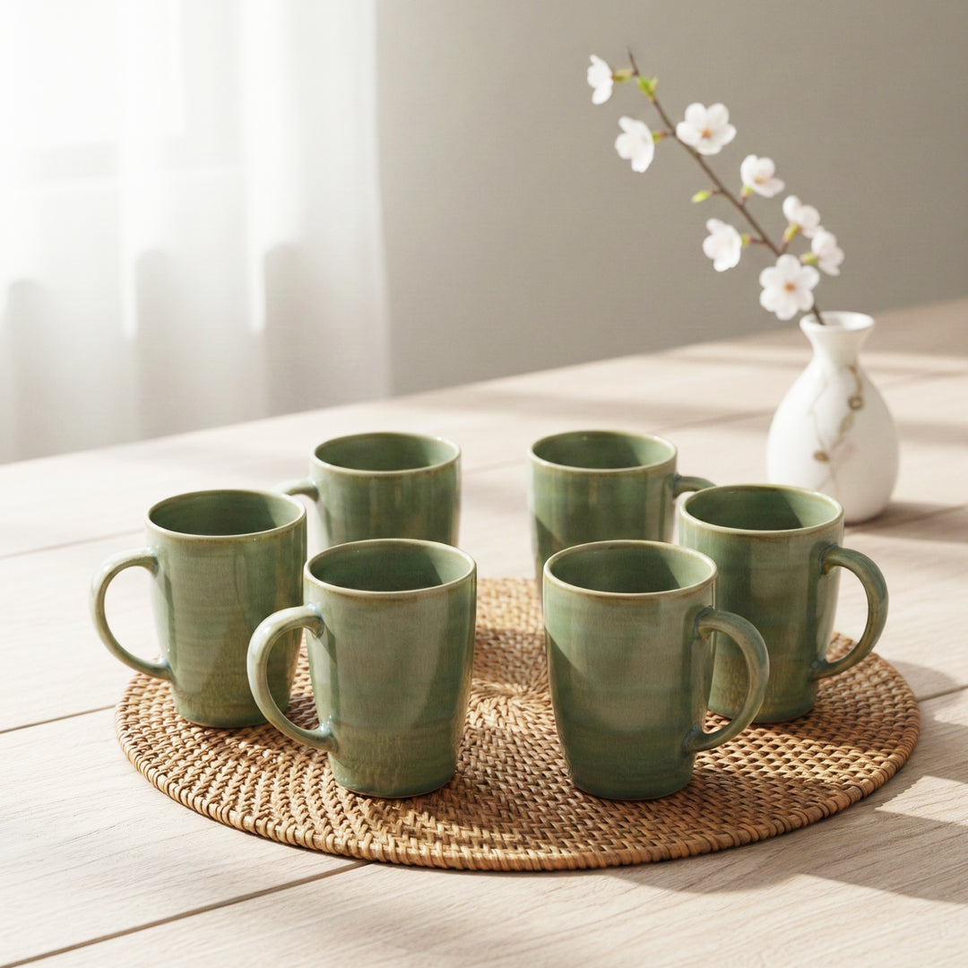 RAK Ceramic Coffee Mug Green  260ml Tea & Coffee Cups with Handle  Durable Glazed Cups for Home Office Café & Gift