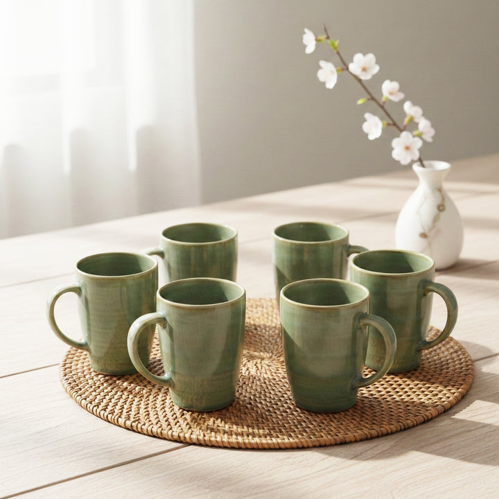 RAK Ceramic Coffee Mug Green  260ml Tea & Coffee Cups with Handle  Durable Glazed Cups for Home Office Café & Gift