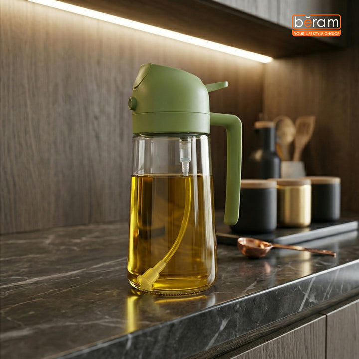 BERAM Olive Oil Sprayer for Cooking Refillable Food Grade Oil Spray Bottle Dispenser for Kitchen Salad Air Fryer BBQ Baking Frying & Grilling Leak Proof Oil Dispenser for Home Improvement