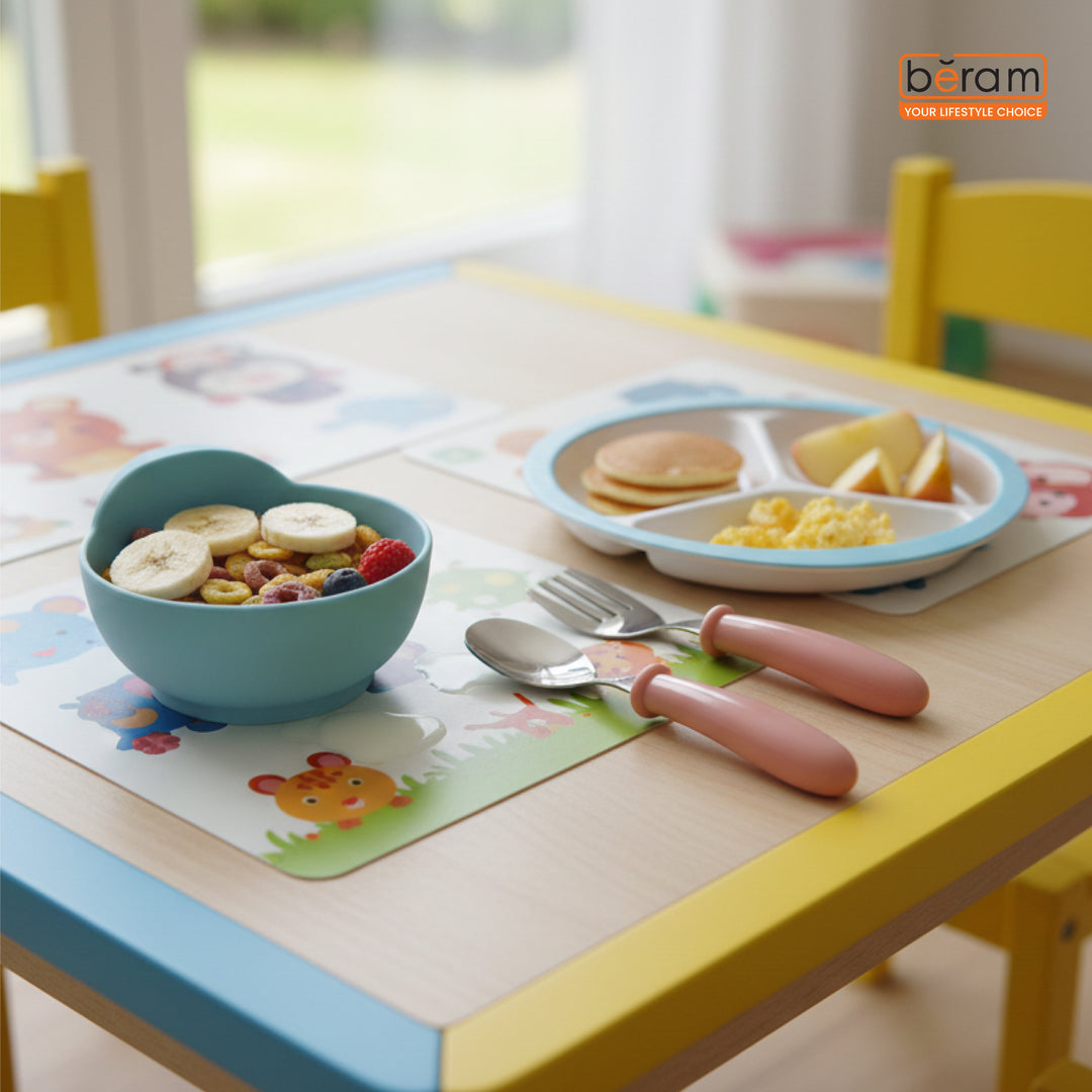 Beram Children Cutlery Set Utensils Set 2 PCS Kids Cutlery Set Baby Spoon Spoon and Fork Portable Tableware with Plastic Case 304 Stainless Steel BPA Free Dishwasher Safe
