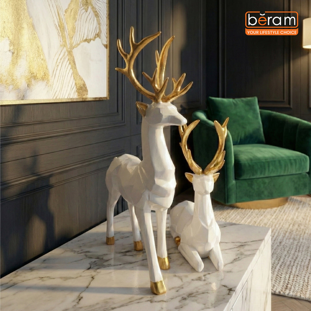 BERAM Majesty Reindeer Large and Small Size Set Luxury Reindeer Figurines with Crystal Accents Premium Christmas Deer Statues for Home Décor Tabletop Centerpiece Holiday Display
