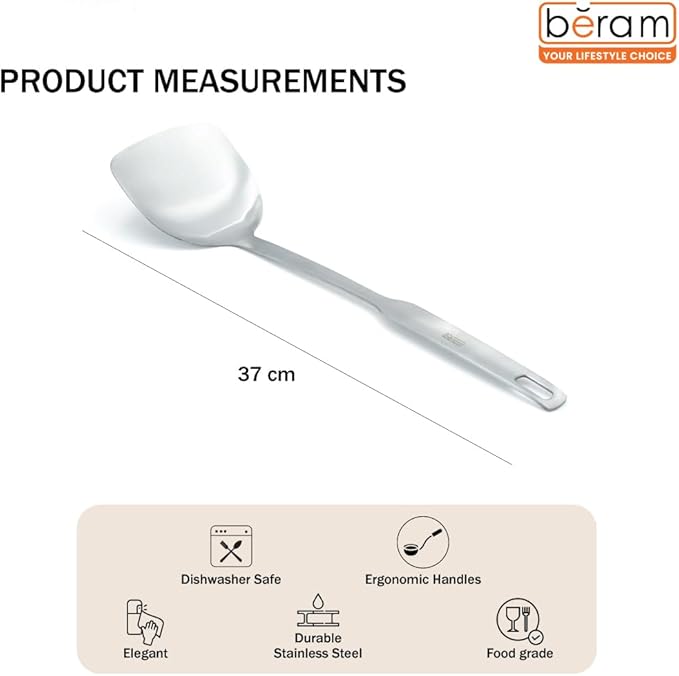 BERAM Stainless Steel Spatula, Cooking Utensil, Flat Handle Kitchen Tool, 304 Stainless Steel, 100% Food Grade, Compact, Lightweight, Elegant Design, Silver Visit the Beram Store