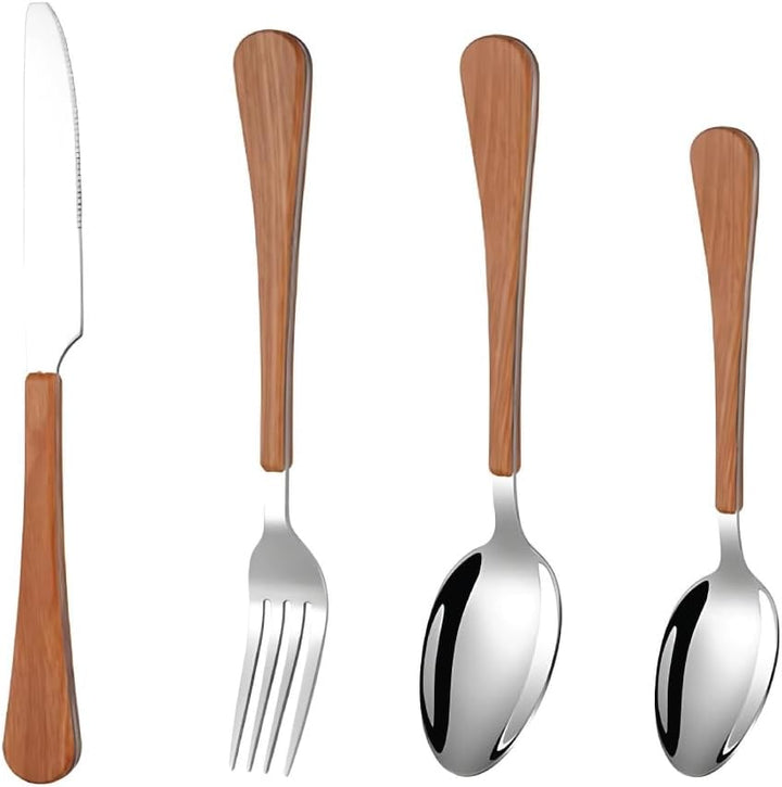 BERAM  Blended Wooden Cutlery Set Premium 4-Piece Stainless Steel Flatware with Natural Wood Handles  Elegant Dining Utensils for Home Kitchen Parties Daily Meals & Special Occasions