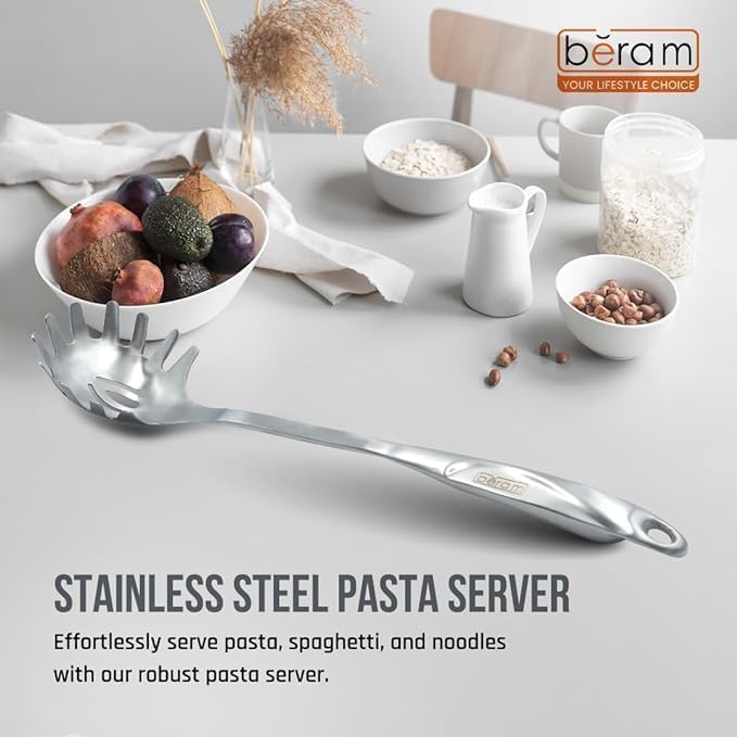 BERAM Cooking Utensils Set S-Shaped 304 Stainless Steel Silverware Cookware Set Includes Spatula Skimmer Soup Ladle Turner Pasta Server Rice Scoop with Multipurpose Stand