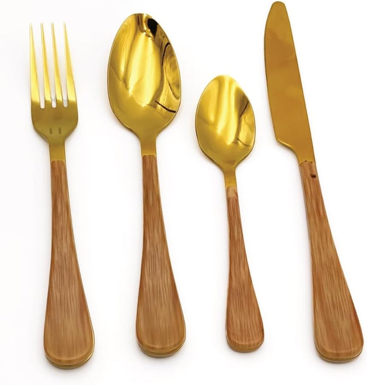 BERAM  Blended Wooden Cutlery Set Premium 4-Piece Stainless Steel Flatware with Natural Wood Handles  Elegant Dining Utensils for Home Kitchen Parties Daily Meals & Special Occasions