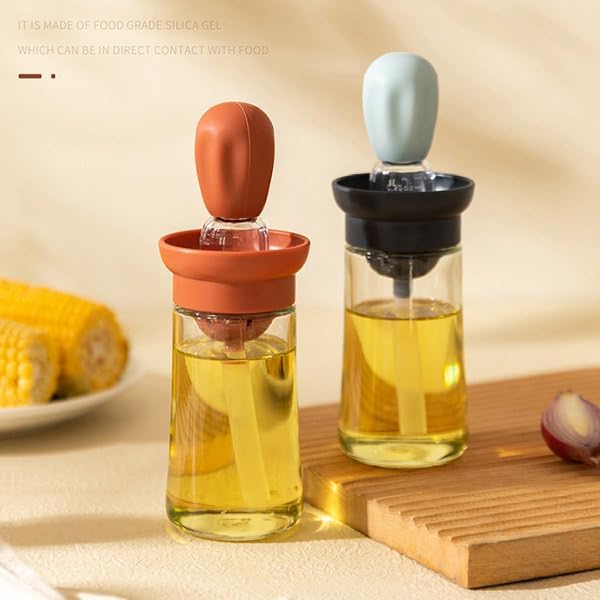 BERAM Oil Dispenser, Bottle with Brush, Set of 4, Used for Barbecue, Vinegar or Sauce, Glass Storage, and Dispenser Container with Silicone Basting Brush for Kitchen, Baking, Air Fryer, 2 in 1