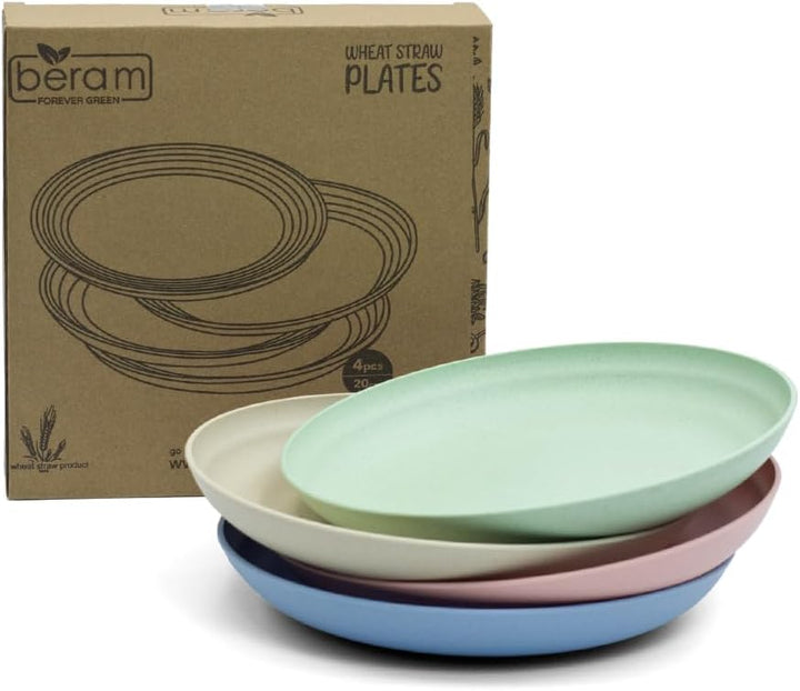 BERAM Wheat Straw Plate Set, Dinnerware Set of 4, Unbreakable Plates, Lightweight Dishes, Kitchen Crockery, Serving Saucers and Platters