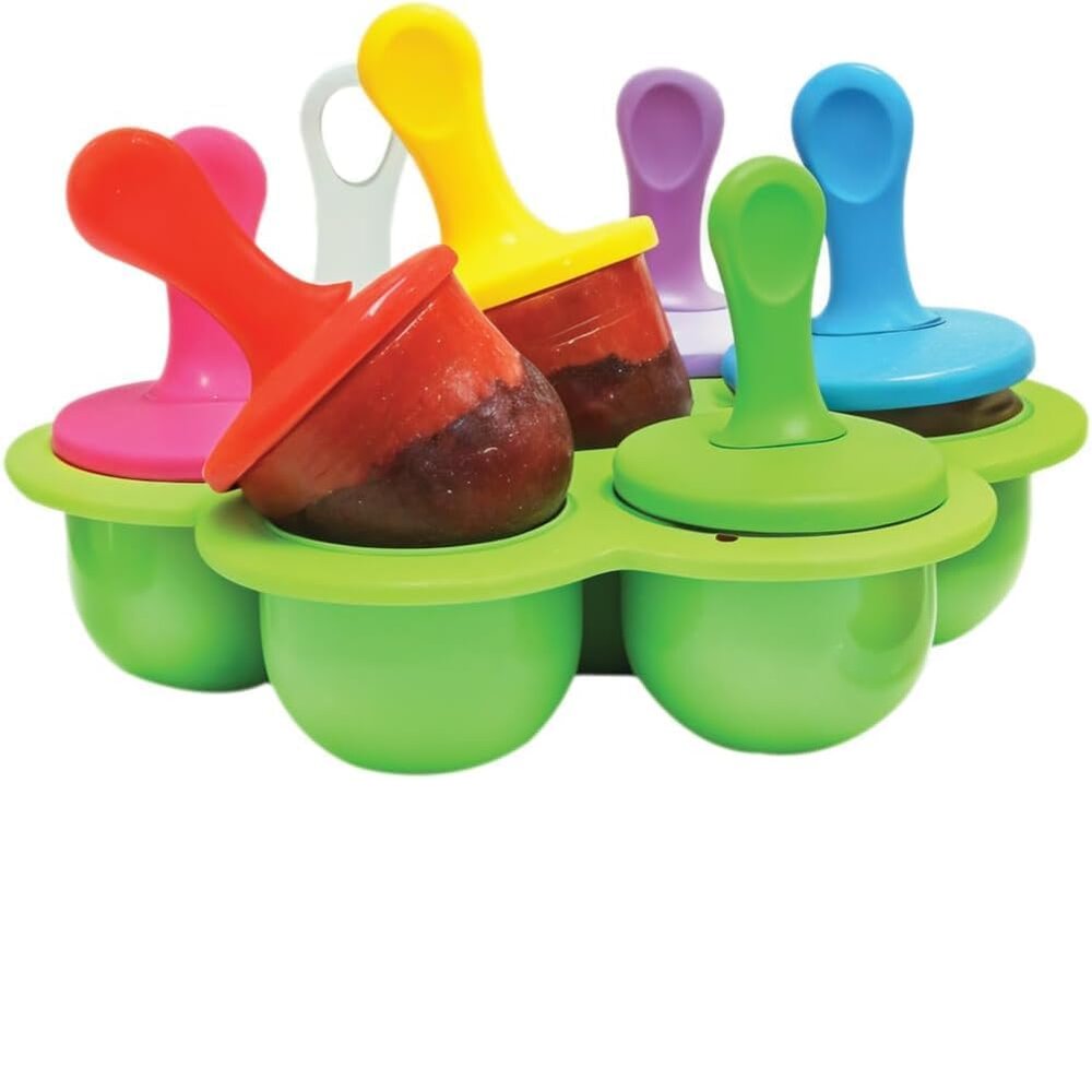 Beram Mini Popsicle Ice Cream Mould Seven Colourful Sticks Healthy Fruit Moulds Pure Silicone Mould with Plastic Sticks Kids Ice Cream DIY Pop Molds BPA Free