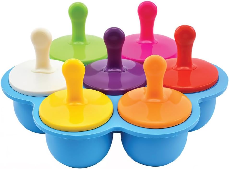 Mini Popsicle Ice Cream Mould, Seven Colourful Sticks, Healthy Fruit Moulds, Pure Silicone Mould with Plastic Sticks, Kids Ice Cream DIY Pop Molds, BPA Free, BERAM
