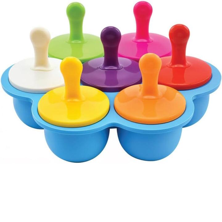 Beram Mini Popsicle Ice Cream Mould Seven Colourful Sticks Healthy Fruit Moulds Pure Silicone Mould with Plastic Sticks Kids Ice Cream DIY Pop Molds BPA Free