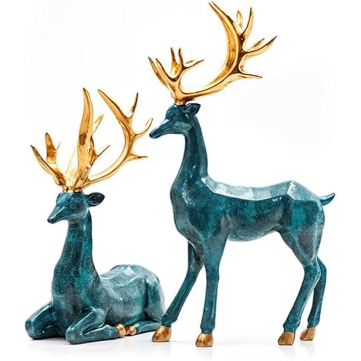 BERAM Teal Reindeer Set – Modern Abstract Reindeer Figurines for Home Decor, Shelf Stand Sculpture Ornaments for Living Room, Office, Dining Table, Mantel, or Holiday Display