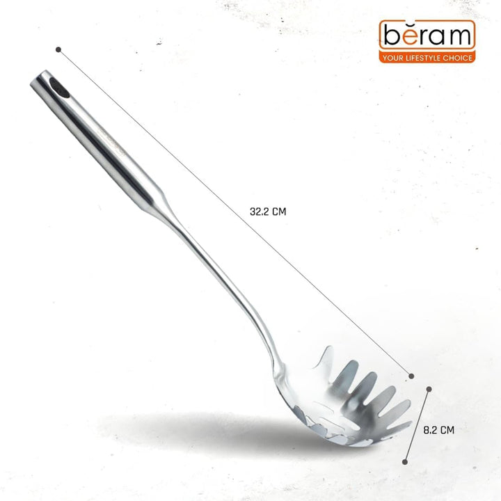 BERAM Stainless Steel Plain Handle Cooking Set, 304 Utensils Set of 6 with Stand – Pasta Server, Rice Scoop, Turner, Spatula, Soup Ladle, Skimmer – Kitchen Tools for Daily Use