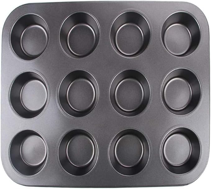 Beram 12 Cupcake Tray Non Stick Carbon Steel Muffin Pan Durable Oven Safe Bakeware Baking Tray for Cupcakes Muffins Brownies Cookies Pastry Tarts Desserts BPA Free Kitchen Baking Pan