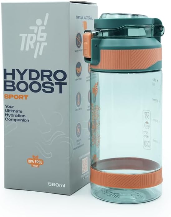 TR6 Sport Clear Gym Water Bottle 580ml BPA Free Leak Proof Flip Lock Lid Temp Resistance 10°C to 80°C Carry holder Hydration Bottle for Fitness Office Travel School & Daily use 580ml