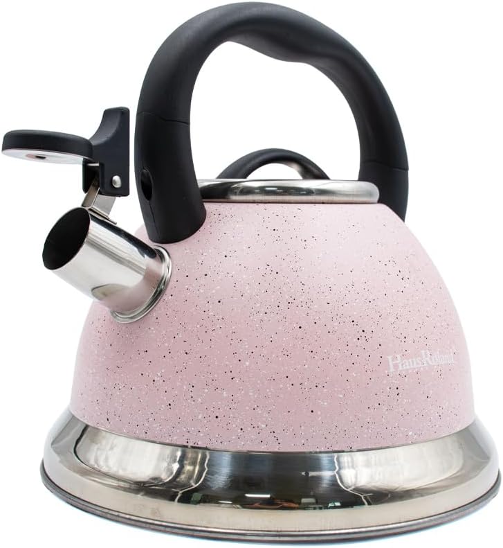 Haus Roland Whistling Kettle, Dotted Silver Striped, Stovetop Tea Kettle, Stainless Teapot, 3.5 Liters with Dotted Grain Handles, Fast Boiling, Perfect for Homes, Picnics, and Parties