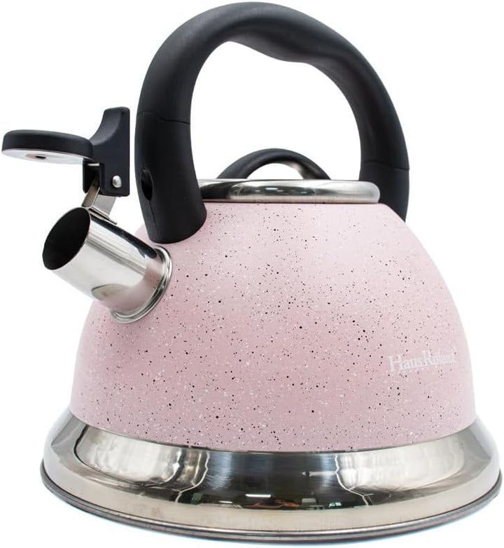Haus Roland Whistling Kettle, Dotted Silver Striped, Stovetop Tea Kettle, Stainless Teapot, 3.5 Liters with Dotted Grain Handles, Fast Boiling, Perfect for Homes, Picnics, and Parties
