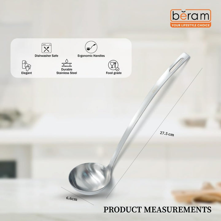 BERAM Soup Ladle Stainless Steel Soup Spoon Kitchen Tool Long Handle Chef Utensils Cooking Utensil Serving Spoon Food Grade Non-Deformable Compact Lightweight