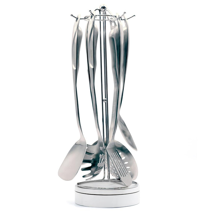 BERAM Cooking Utensils Set S-Shaped 304 Stainless Steel Silverware Cookware Set Includes Spatula Skimmer Soup Ladle Turner Pasta Server Rice Scoop with Multipurpose Stand