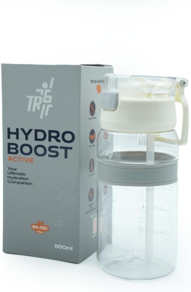 TR6 Hydro Boost Active Clear 550ml Water Bottle BPA Free Tritan Transparent Leak Proof Push Lid with Straw & Handle Lightweight Shatter Resistant Odor Free Ideal for Kids Office Gym & Daily use