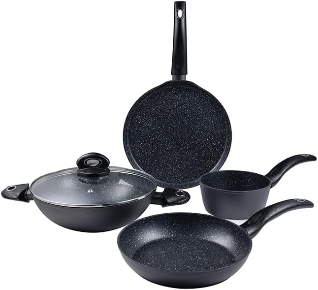 ORION 5PCS COOKWARE SET, FORGED ALUMINUM COOKING SET, INDUCTION BOTTOM COOKWARE, MARBLE+ NON-STICK COATING COOKING POTS, SUITABLE FOR ALL STOVES, GREY COLOR,