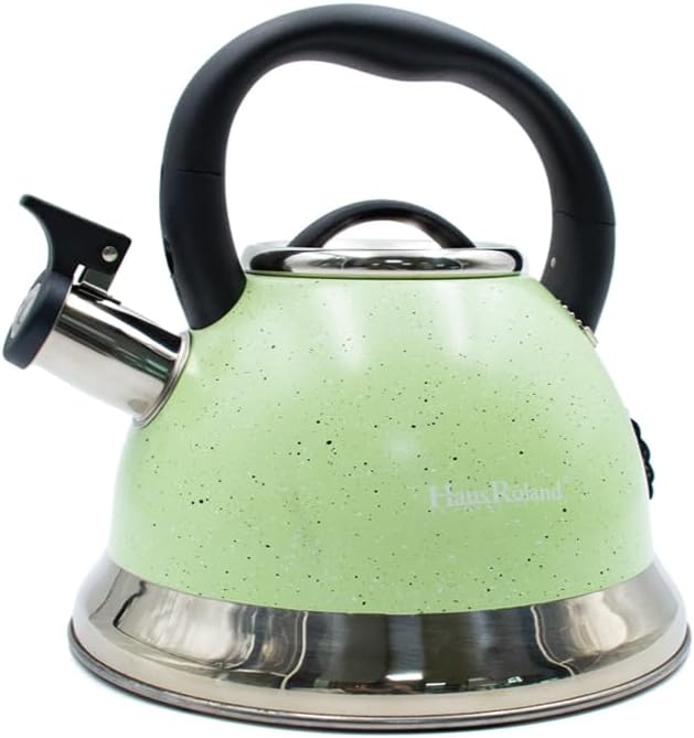 Haus Roland Whistling Kettle, Dotted Silver Striped, Stovetop Tea Kettle, Stainless Teapot, 3.5 Liters with Dotted Grain Handles, Fast Boiling, Perfect for Homes, Picnics, and Parties