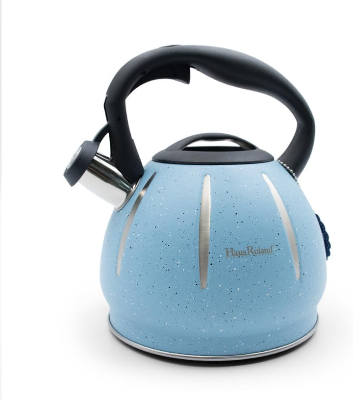 Haus Roland Stainless Steel Tea Kettle, Dotted Kettles, 3 Litres, Whistling Teapot, Stove Top, Stone Finish, Anti-Hot Handle, Anti-Rust, Loud Whistle, Fast Boiling Kitchen Utensil