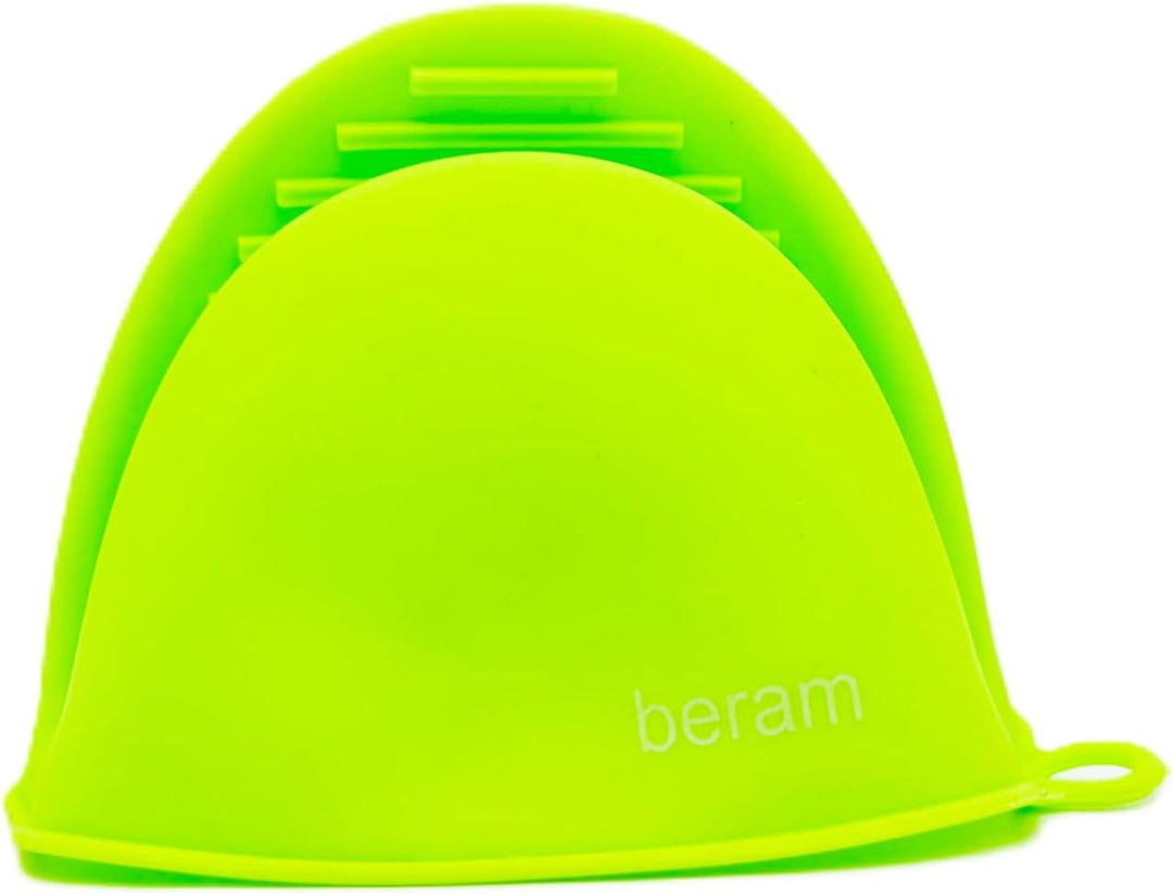 BERAM Silicone Mini Oven Mitts, Set of 2, Kitchen Pot Holders, Heat Resistant, Small Kitchen Mitts, Air Fryer Mitts Mini, Pot Pinch Grip for Cooking and Baking (Green)
