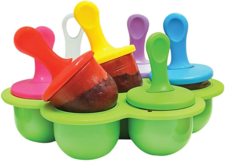 Mini Popsicle Ice Cream Mould, Seven Colourful Sticks, Healthy Fruit Moulds, Pure Silicone Mould with Plastic Sticks, Kids Ice Cream DIY Pop Molds, BPA Free, BERAM
