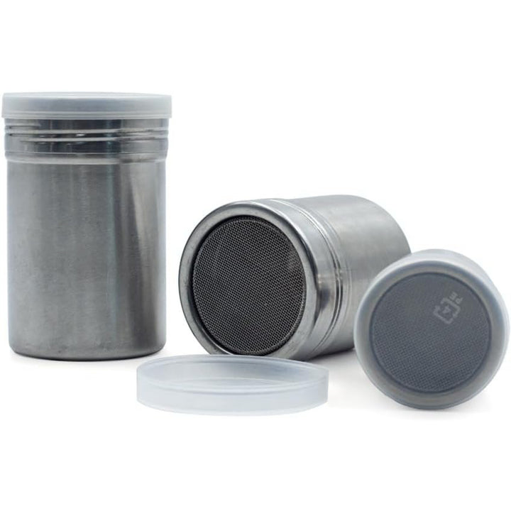 BERAM Sugar Shakers Stainless Steel Powder Shakers 3 Piece Set Seasoning Canisters with Lids Dry Food Storage Containers Cake Flour Sieve Dry Ingredients Sprinkler Kitchen Essentials