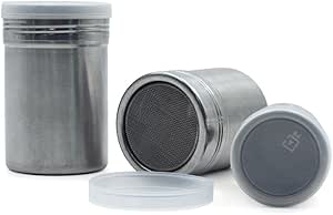 BERAM Sugar Shakers Stainless Steel Powder Shakers 3 Piece Set Seasoning Canisters with Lids Dry Food Storage Containers Cake Flour Sieve Dry Ingredients Sprinkler Kitchen Essentials
