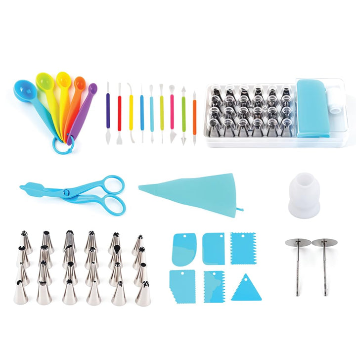 BERAM 46 Piece Cake Decorating Kit Professional Baking Tools Set with Piping Tips Pastry Bags Cake Scrapers Fondant Tools Icing Nozzles Couplers Flower Nails and Accessories for Cupcakes and Cakes