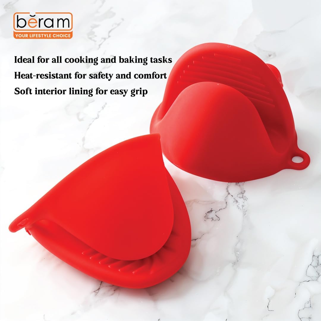 BERAM Silicone Mini Oven Mitts, Set of 2, Kitchen Pot Holders, Heat Resistant, Small Kitchen Mitts, Air Fryer Mitts Mini, Pot Pinch Grip for Cooking and Baking