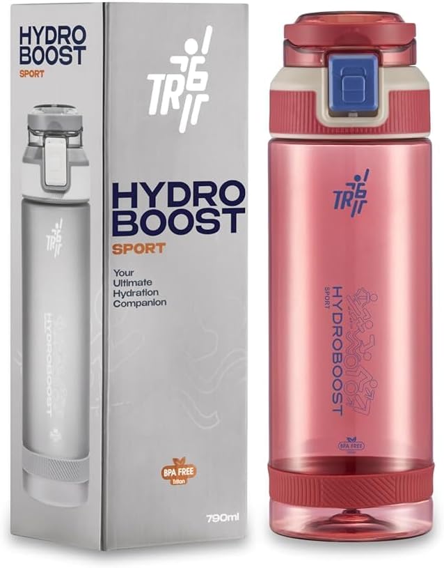 TR6 Hydra Boost Sport Clear Gym Bottle Leak Proof BPA Free Flip Lock Lid Carry Holder Lightweight for Gym Office Travel Hydration Tracker with Markings 790ml 790 ml