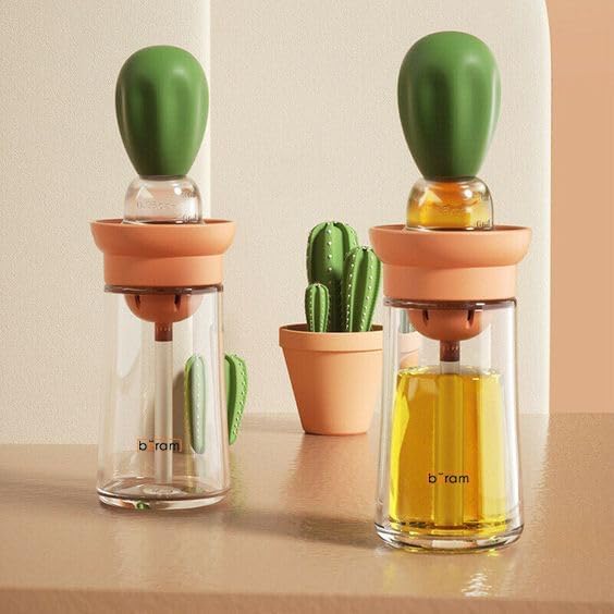 BERAM Oil Dispenser, Bottle with Brush, Set of 4, Used for Barbecue, Vinegar or Sauce, Glass Storage, and Dispenser Container with Silicone Basting Brush for Kitchen, Baking, Air Fryer, 2 in 1