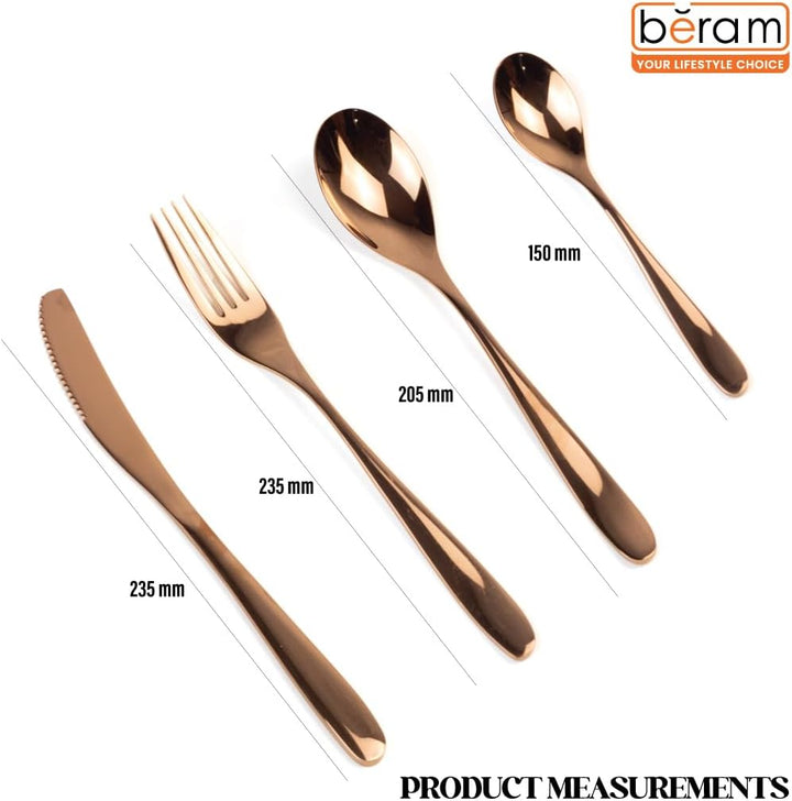 BERAM Table Trend Cutlery Set Elegant 18/10 Stainless Steel Flatware with PVD Copper Finish, Premium Tableware for Home, Restaurants