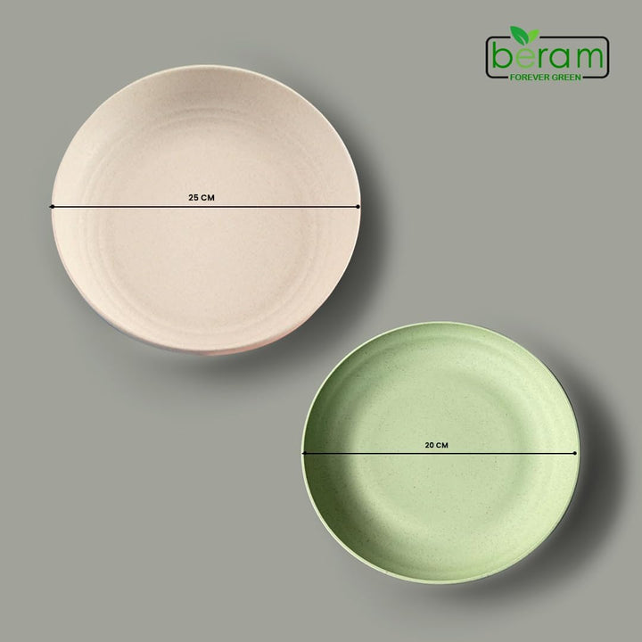 BERAM Wheat Straw Plate Set, Dinnerware Set of 4, Unbreakable Plates, Lightweight Dishes, Kitchen Crockery, Serving Saucers and Platters